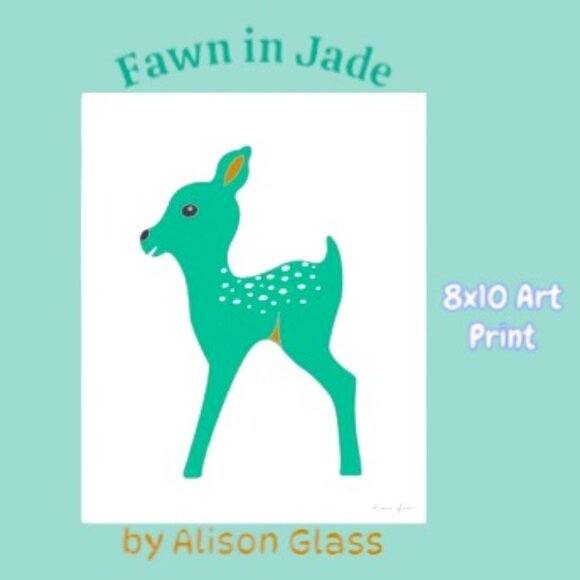 🆕️Fawn in Jade Art Print🦌 by Alison Glass - Picture 1 of 9